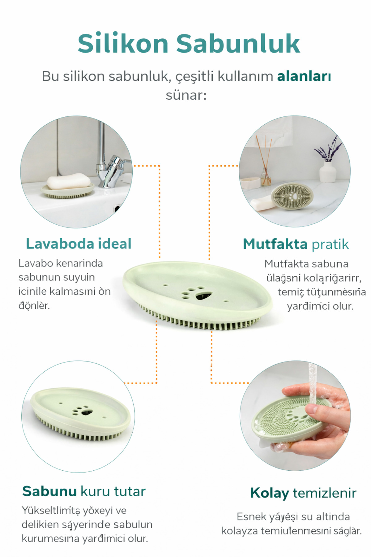 Double Feature Silicone Brush And Soap Dryer Solid Soap Dispenser