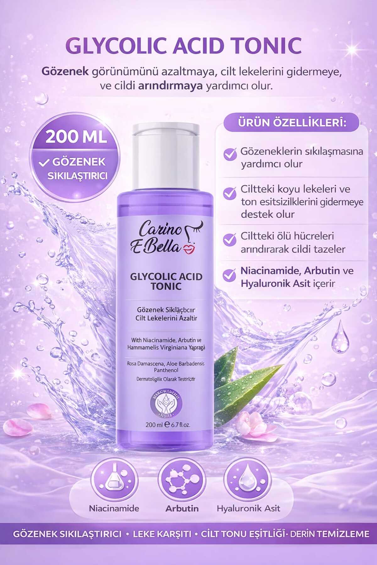 AHA Glikolik Asit Tonik 200 ML – Gözenek Sıkılaştırıcı & Leke Karşıtı — glikolikasit200ml — تصویر 8 از 9