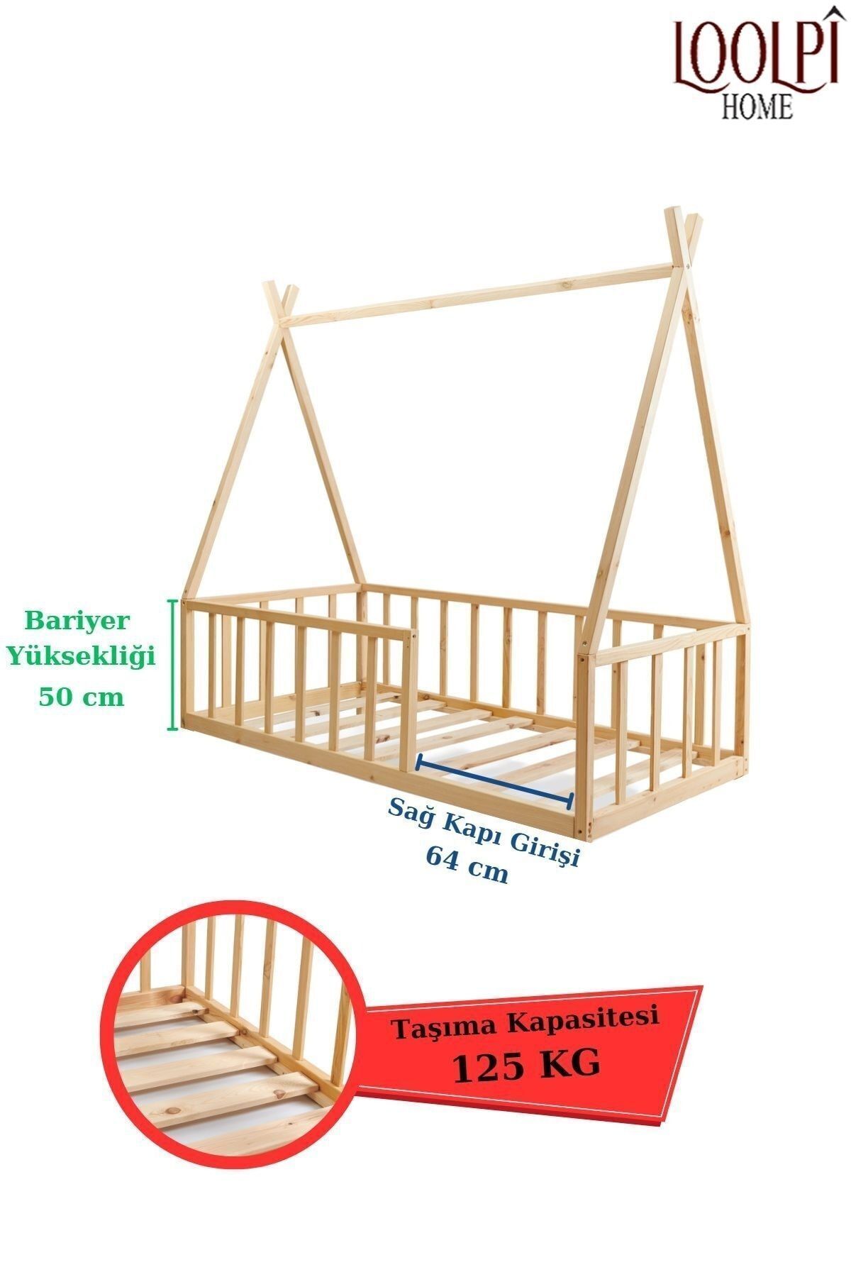 Loolpi Home Sky Ayaksız Montessori Bebek ve Çocuk Karyolası Unisex Doğal Ahşap Yatak fotoğrafı 7 (önizleme)