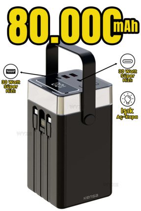 Wyze 80.000 Mah 22.5 WATT PD Hızlı Kendinden Kablolu Taşınabilir Powerbank DE...