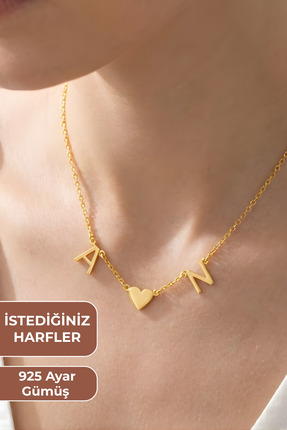 ZOLESSA Kadın Kişiye Özel 2 Harfli ve Kalpli Kolye Anlamlı 14 Ayar Altın Kapl...