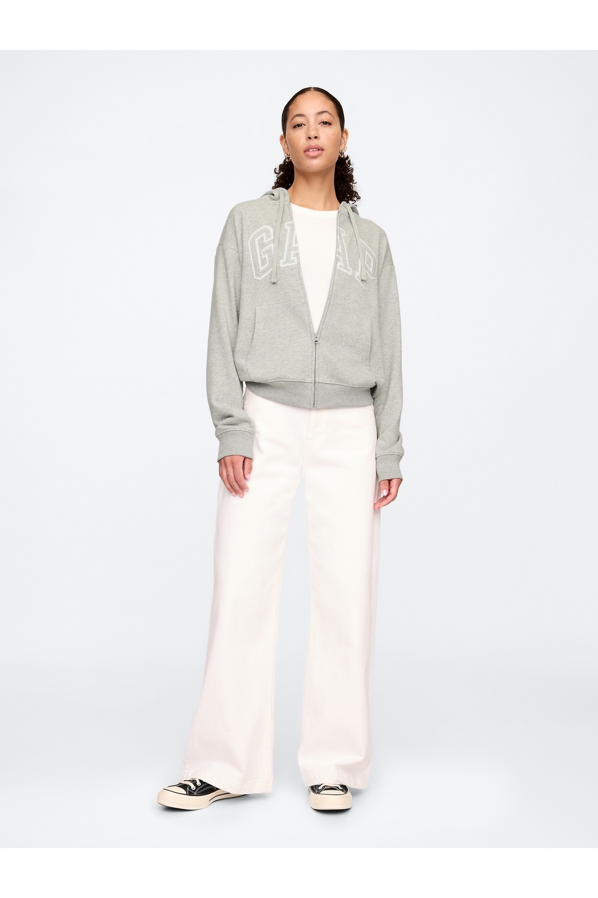 GAP  Kadın Gri Gap Logo Relaxed Fermuarlı Sweatshirt - Görsel 5