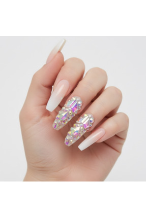 EDA LUXURY BEAUTY 24'lü Doğal Beyaz Ombre French Takma Tırnak Lüks 3d Kristal...