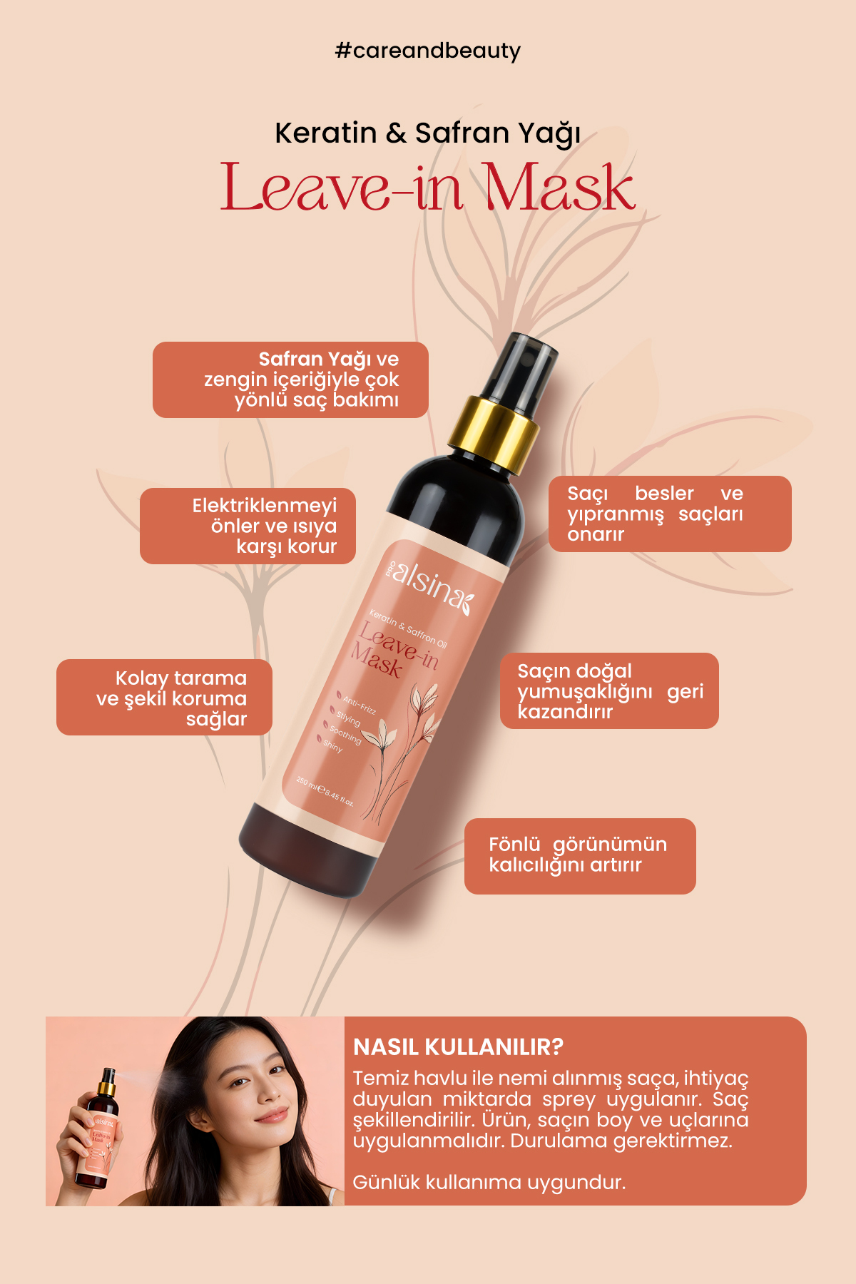 Keratin & Safran Durulanmayan Saç Bakım Maskesi 250 ml — 8683690485849 — تصویر 5 از 6