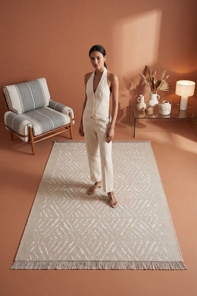 Cool Halı Lovely Bej Kilim Makinede Yıkanabilir Çift Taraflı Dokuma Akrilik İ...