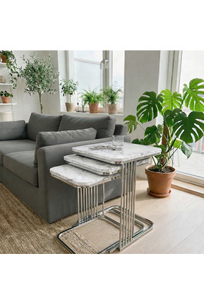 Riyes Tasarım Piyano Üçlü Zigon Krom 3 lü Hayglass Mdf Modern Sehpa - Şık & f...