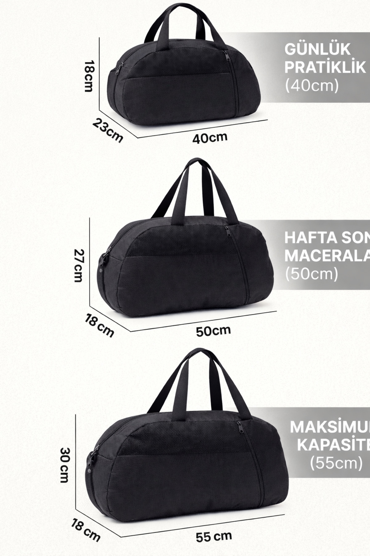 KAFF  3'lü Set D valiz Önü Cepli Ayarlanabilir Omuz Askılı El Seyahat Spor Çantası - Görsel 6