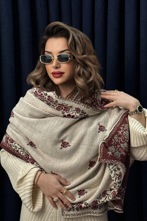Neva Wear Anatolian Bloom Vintage Gül Omuz Şalı.Örme Şal,Şal,Triko Şal,Kadın Şal