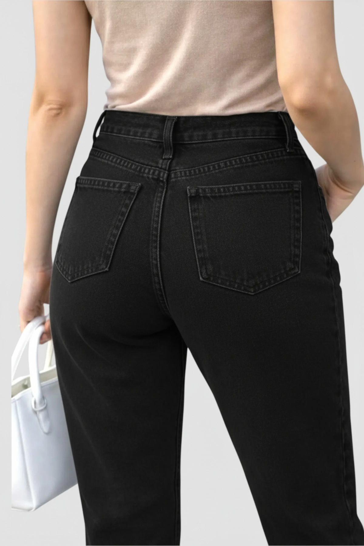 FlexiFit  Yüksek Bel Mom Boyfriend Kadın Jean Pantolon | Rahat Kalıp | Denim | SİYAH - Görsel 5