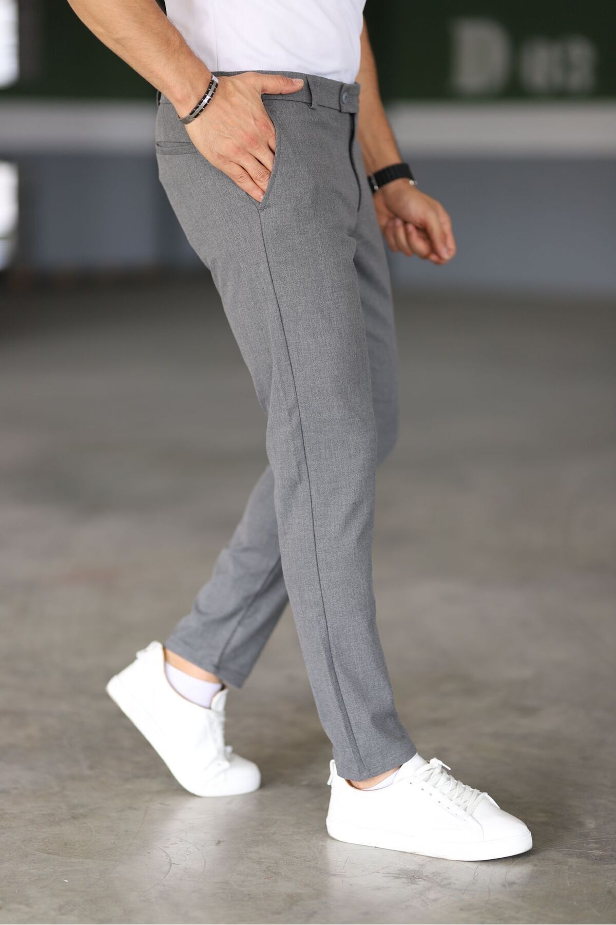 Bürke  Erkek Okul Grisi Renk Kaliteli Esnek Likralı Bilek Boy Kumaş Pantolon - Görsel 6