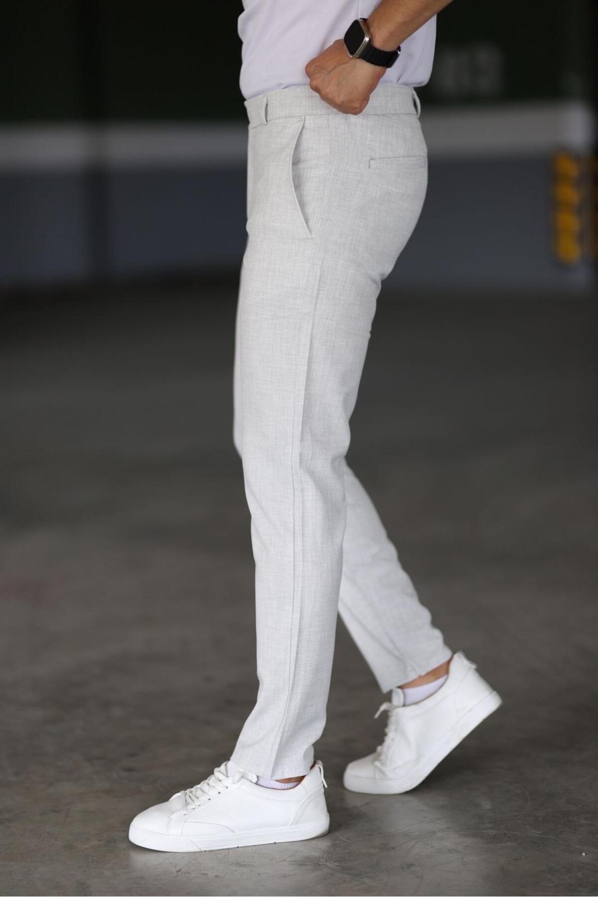 Bürke  Erkek Taş Renk Kaliteli Esnek Likralı Bilek Boy Kumaş Pantolon - Görsel 8