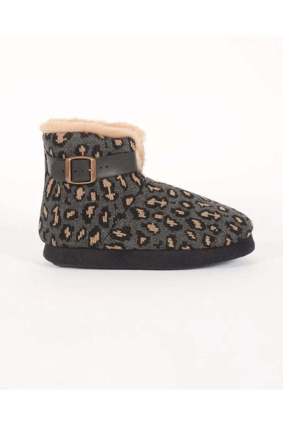 Chirpy Kadın Leopar Desenli Kürklü Panduf, Sophia görsel 4