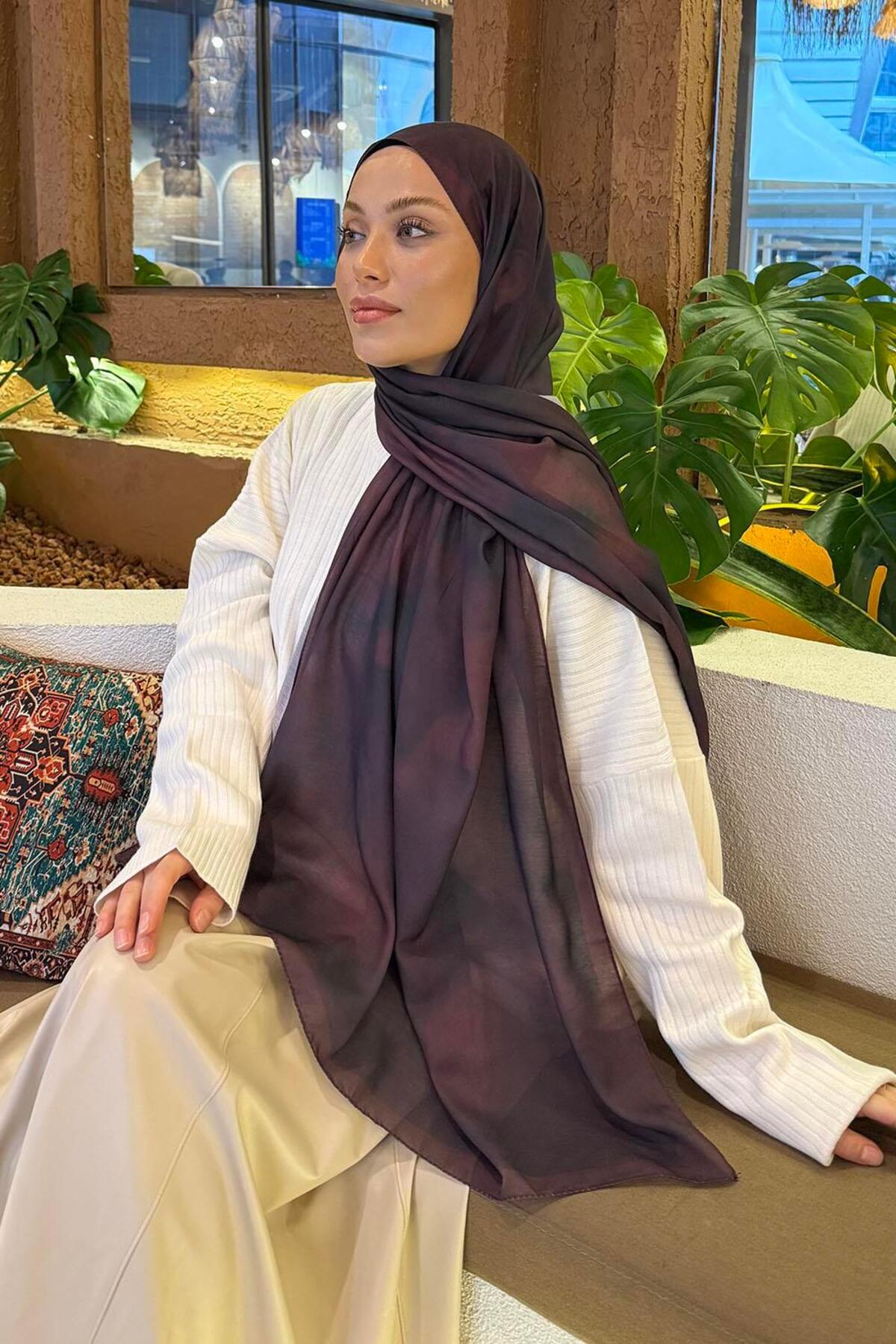 Lamelif  Batik Desen Soft Şal Acı Kahverengi - Görsel 4