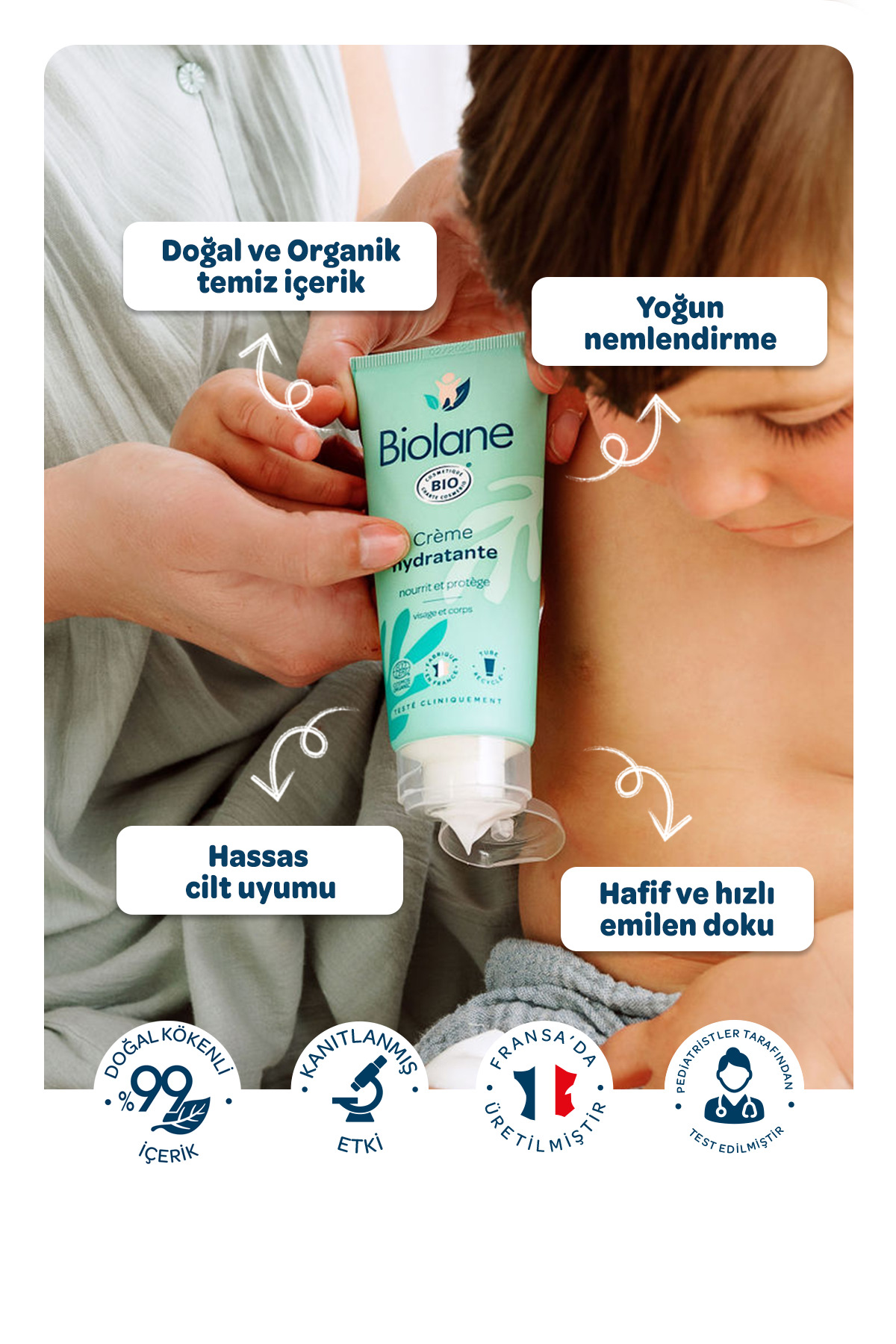 Biolane %99 Doğal İçerikli Hassas Ciltler için Nemlendirici Organik Bebek Çocuk Yüz ve Vücut Kremi (100ml) fotoğrafı 2 (önizleme)