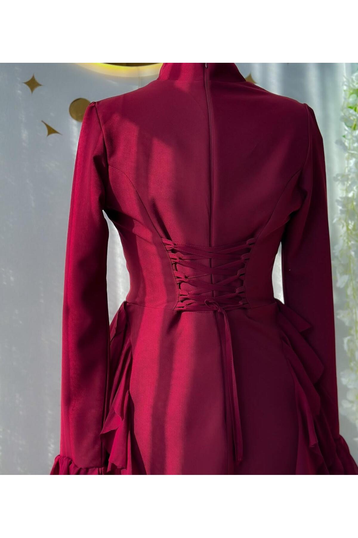 Marselline Bordo Masal Elbise görsel 4
