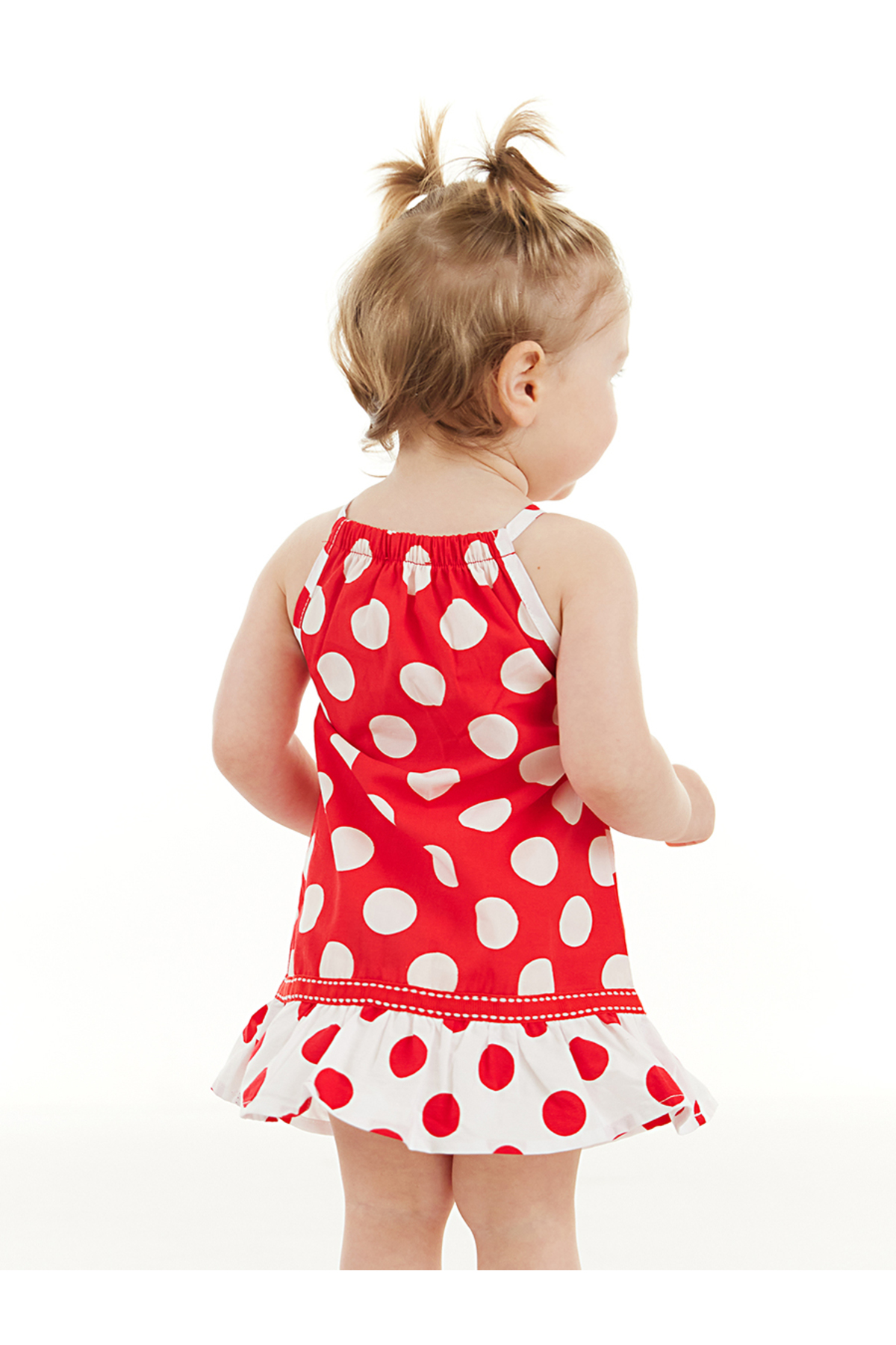 Denokids Kırmızı Puantiye Kız Bebek Askılı Yazlık Elbise fotoğrafı 2 (önizleme)