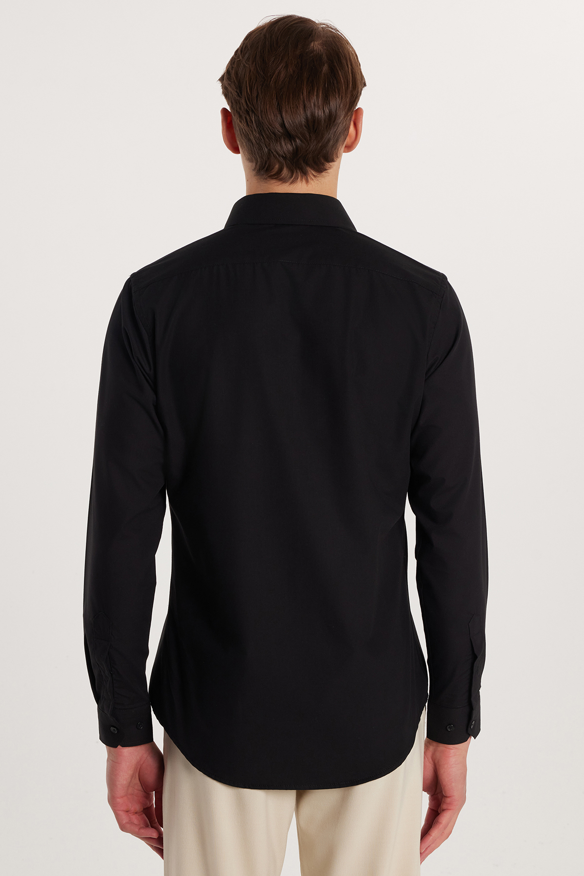 Tudors  Erkek Slim Fit Dar Kesim Pamuklu Terry Cotton Kumaş Kolay Ütü Siyah Gömlek - Görsel 6