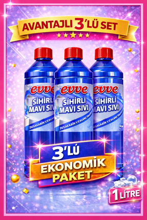 evve Sihirli Mavi Sıvı – x3 1 Litre | Duşakabin, Kireç ve Derz Temizleyici | ...