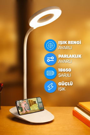 Telvesse Şarjlı Masa Lambası Dokunmatik 3 Renk 24 Led Telefon Standlı Kademel...