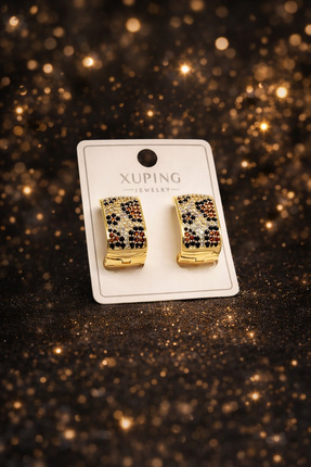 XUPING JEWELRY 14K GOLD RENK LEOPAR DESEN ZİRKON TAŞLI KADIN KÜPE