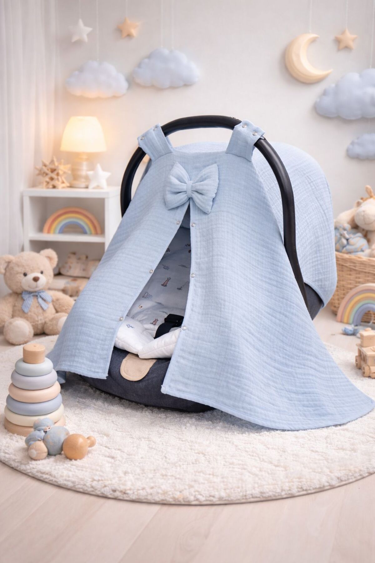 Yada Baby %100 Organik Pamuklu Kumaştan Müslin Dört Kat Bürümcük Minderli Puset Örtüsü Seti fotoğrafı 2 (önizleme)