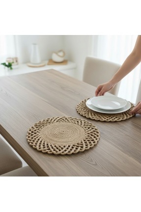 home inn 2'li Set Hasır Görünümlü Amerikan Servis-Leke Tutmaz Natural 33 cm