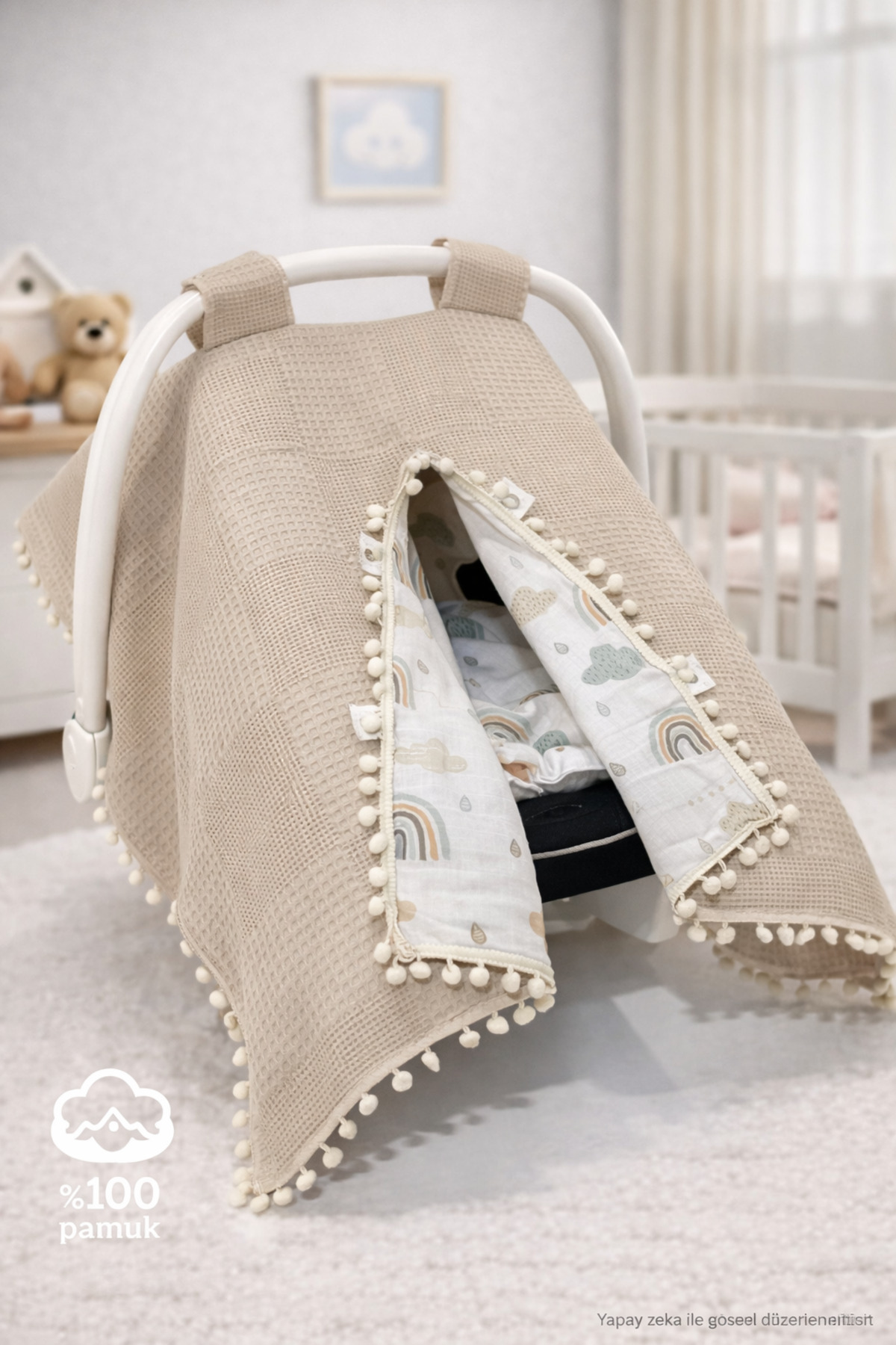 Babycitytr %100 Pamuk Müslin Kumaş Çift Taraflı Puset Anakucağı Örtüsü fotoğrafı 2 (önizleme)