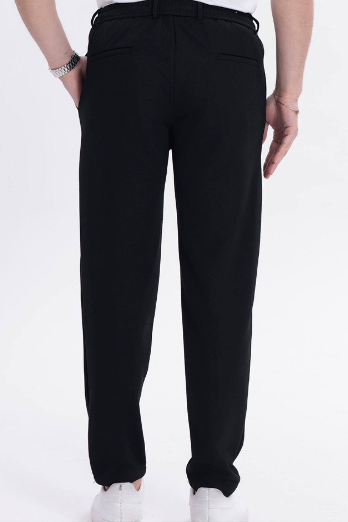 T SteepRockt  Erkek Siyah Jogger Pantolon Beli Bağlamalı Ve Kemerli Arka Cepli Regular Kalıp Rahat Kesim - Görsel 8