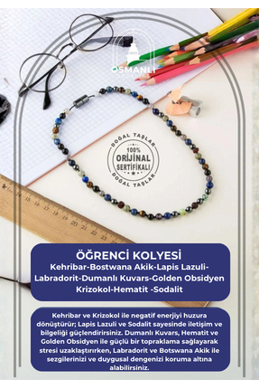OSMANLI DOĞAL TAŞ Orijinal & Sertifikalı Öğrenci Kolyesi - Hafıza Konsantrasy...