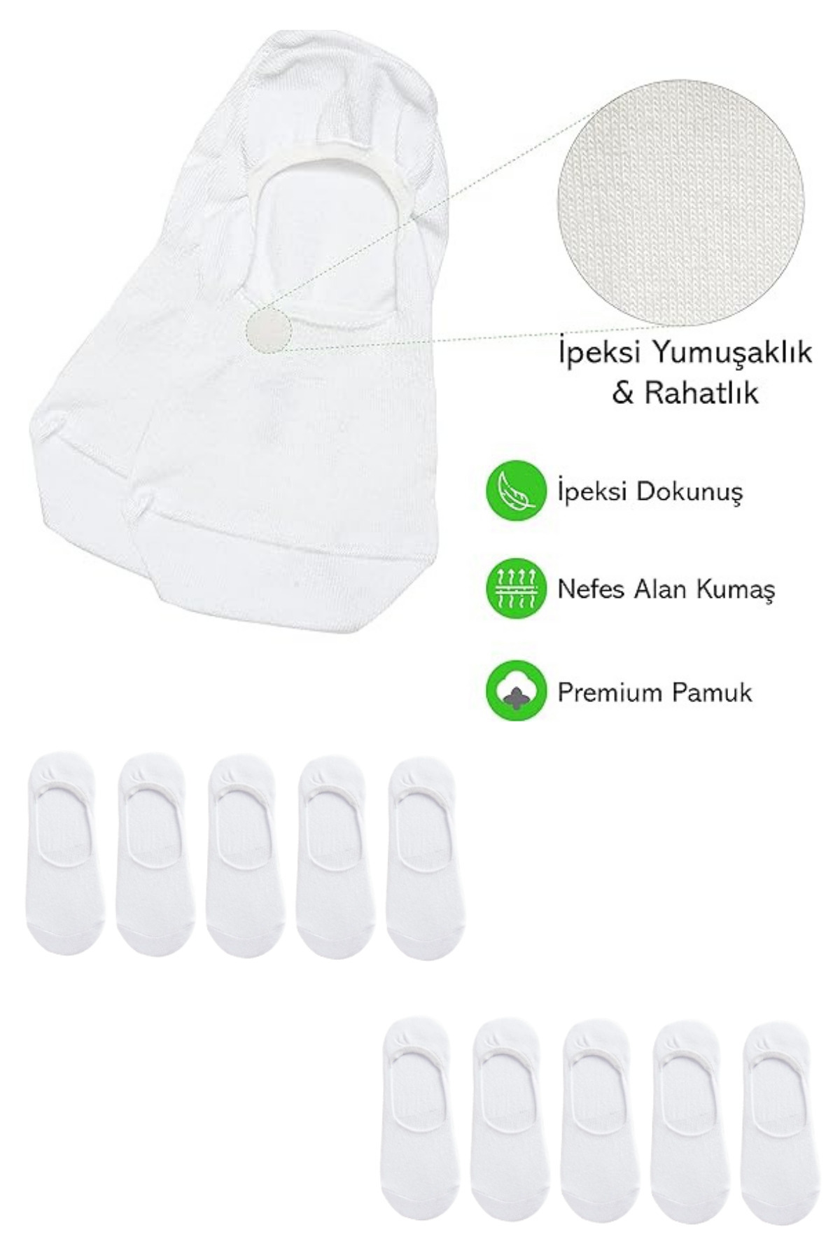 KRAL SOCKS 10 Çift Unisex Pamuklu Düz Desen Terletmez Babet Çorap görsel 8