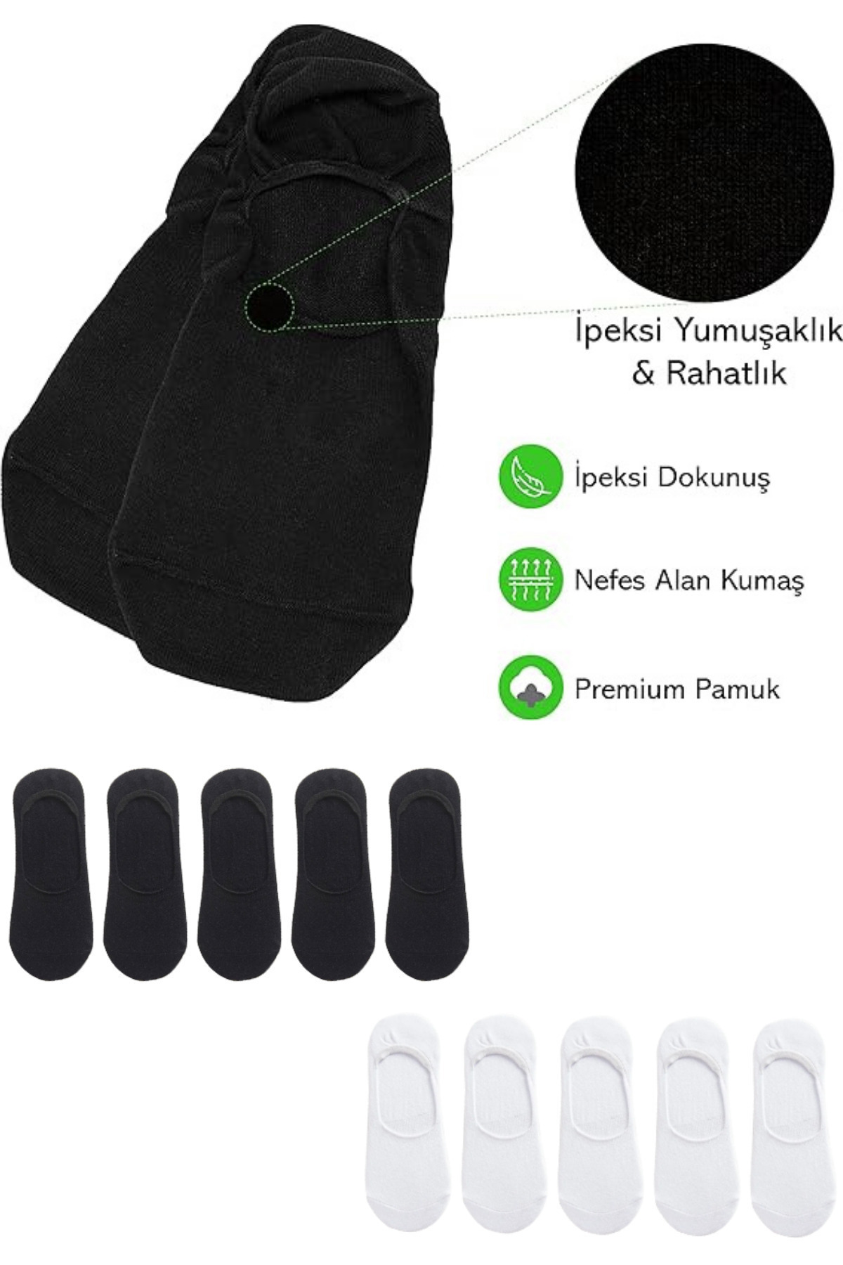 KRAL SOCKS  Kadın - Erkek Düz Desen (10'LU PAKET - 10 ÇİFT) Pamuklu Terletmez Babet Çorap - Görsel 7