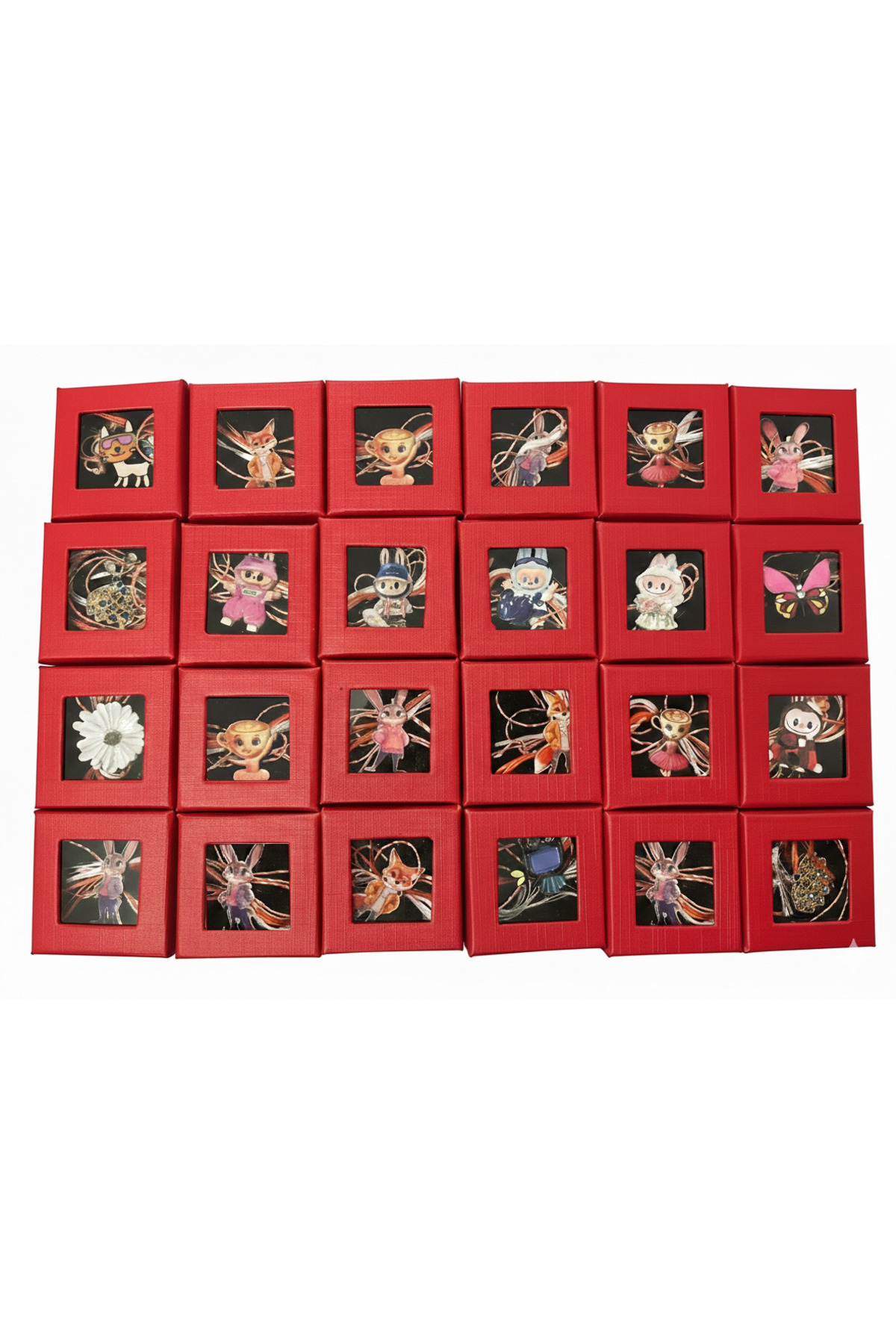 Set de 24 de martisoare Premium cu Mini Personaje in Cutii Cadou Rosii  Cadou de 1 Martie