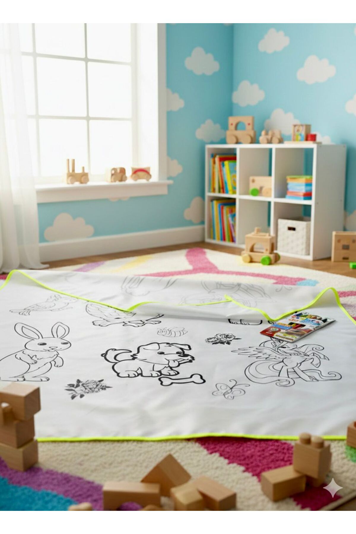 Esrabutik Eğitici Boyanabilir Su geçirmez yıkanabilir Çocuklar için Eğlence Matı100x150 Boya Kalem Seti Hediye fotoğrafı 4 (önizleme)