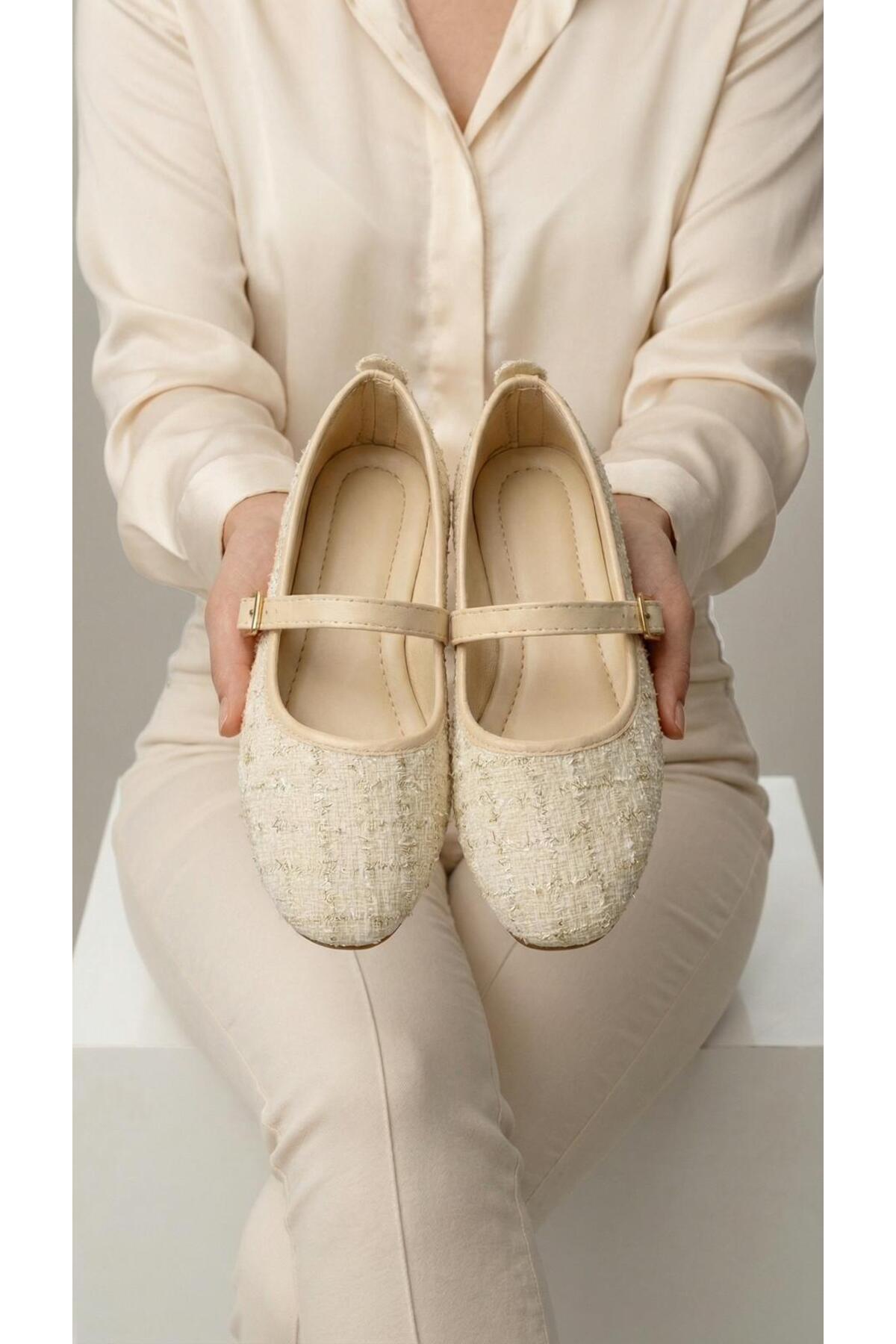 Beyond   Bej Tüvit Kumaş Mary Jane Babet Şık Tokalı Rahat Taban Günlük Ayakkabı BYNDLCK01 - Görsel 7