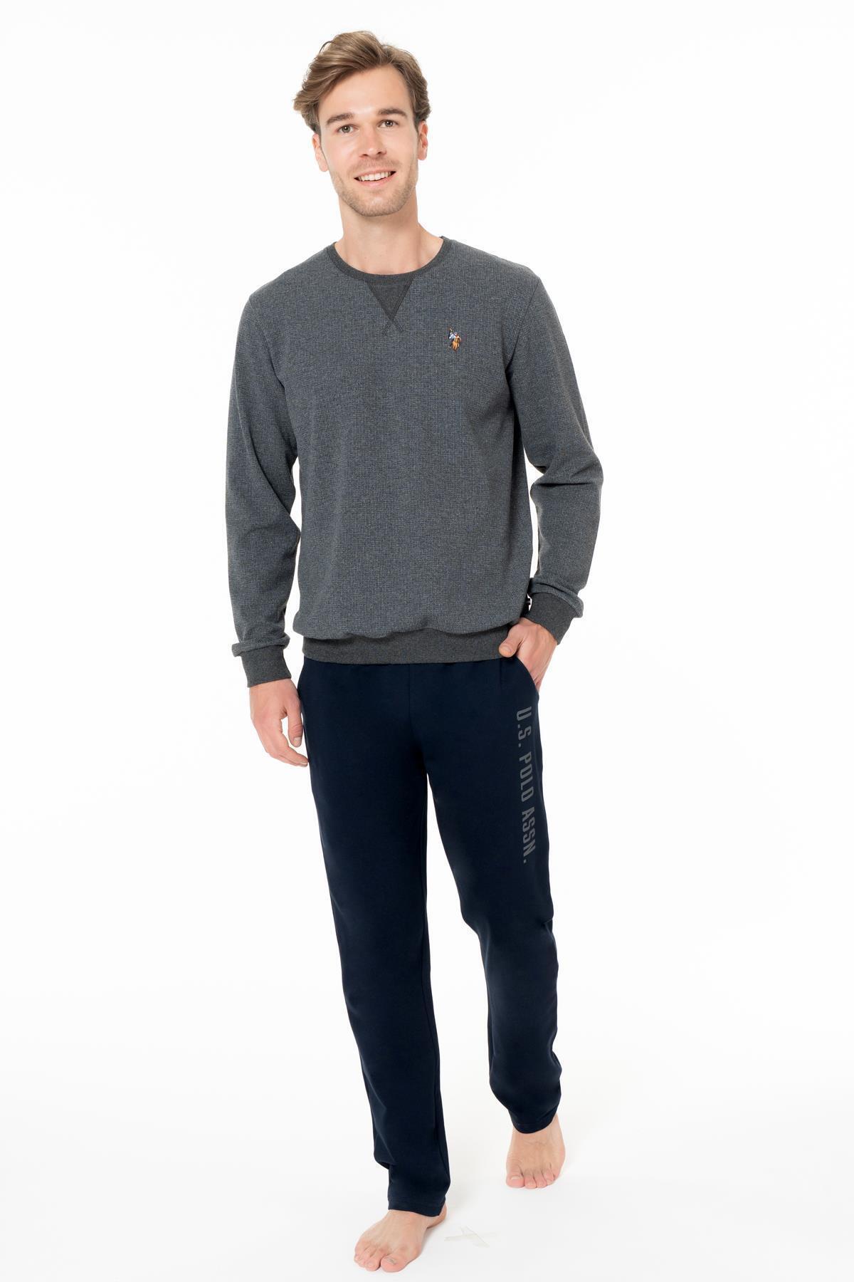 یو اس پولو ست لباس خواب زمستانی دو نخی مردانه، آستین بلند یقه گرد