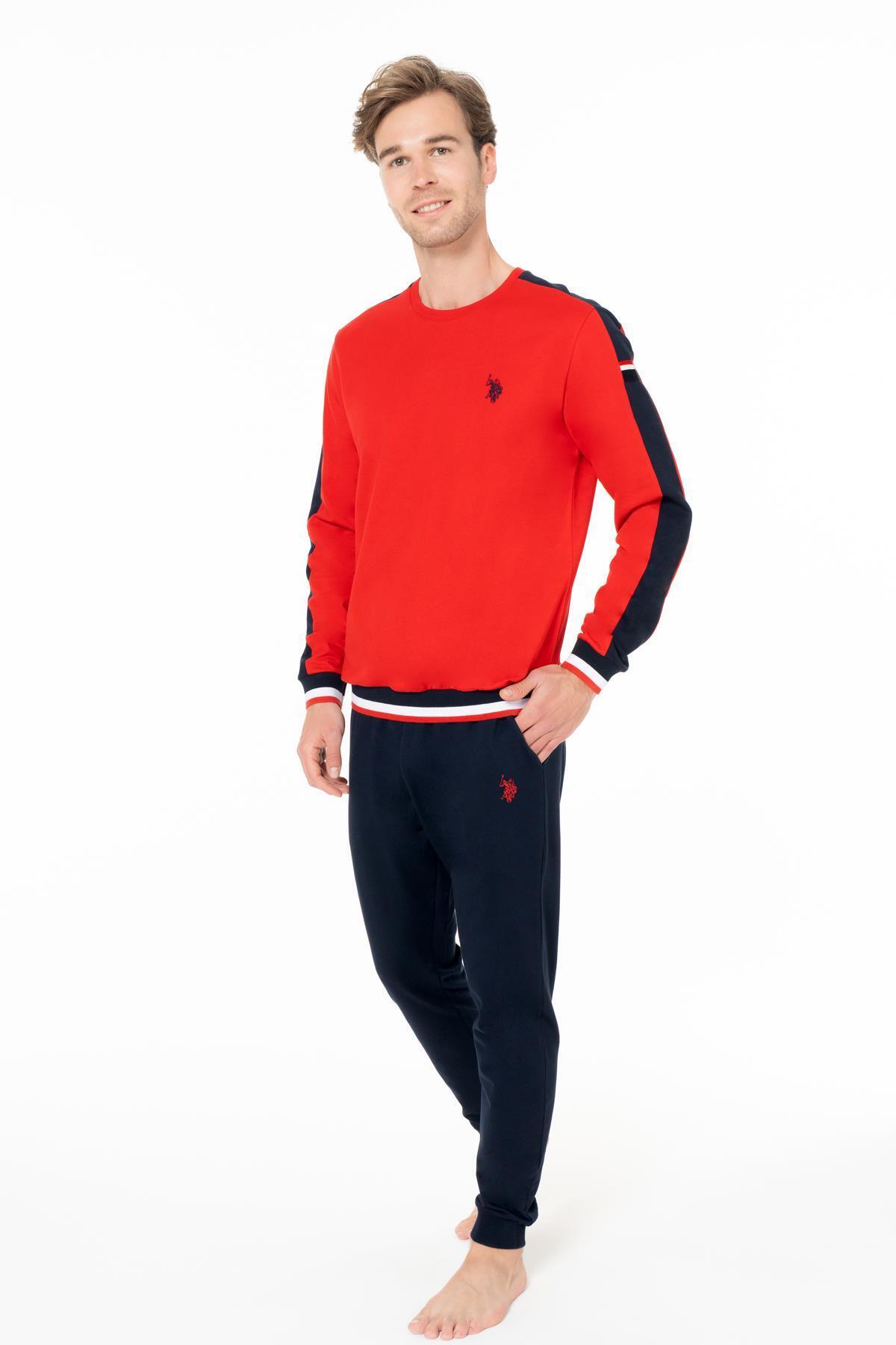 یو اس پولو ست تاپ و شلوارک زمستانی مردانه بافته شده با دو نخ - قرمز - سایز XL