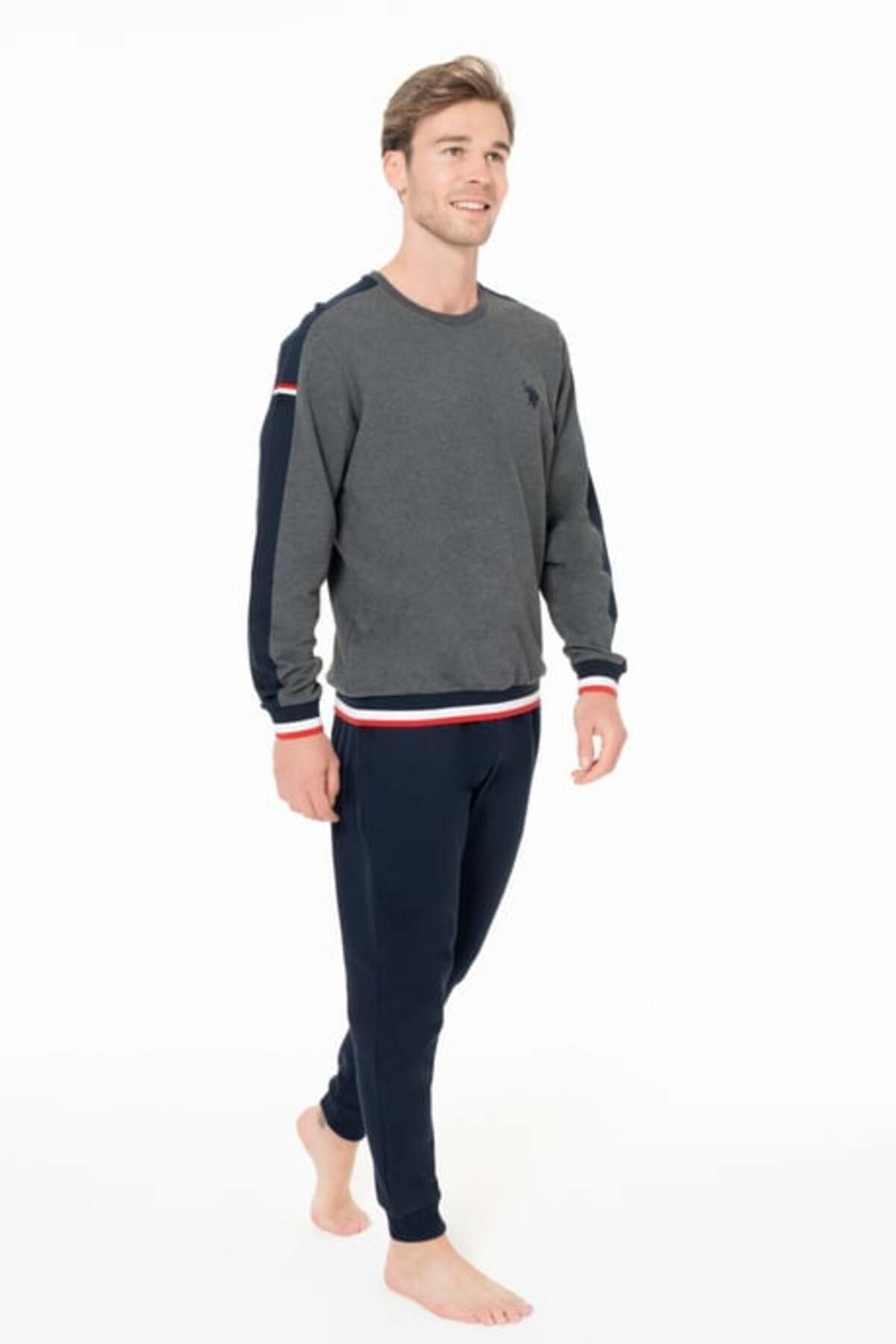 یو اس پولو ست لباس خواب مردانه آستین بلند یقه گرد S26931، پارچه راحت با لبه نواری - آنتراسیت