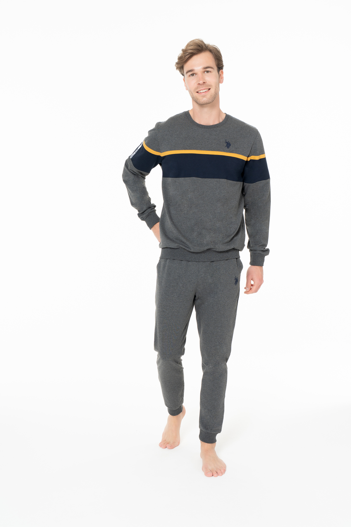 یو اس پولو ست لباس خواب مردانه نخی دارای مجوز 18936-ANTHRACITE MELANGE-M
