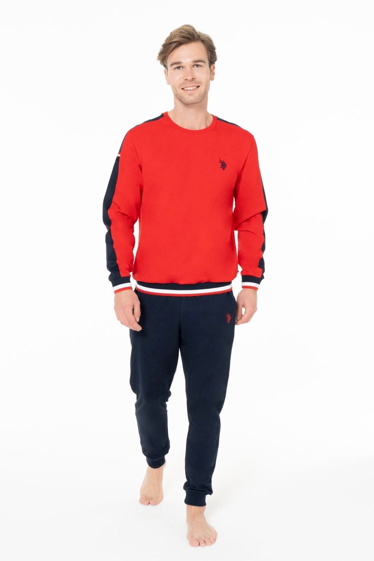 یو اس پولو ست لباس خواب مردانه یقه گرد آستین بلند قرمز 18931 - قرمز - سایز XL