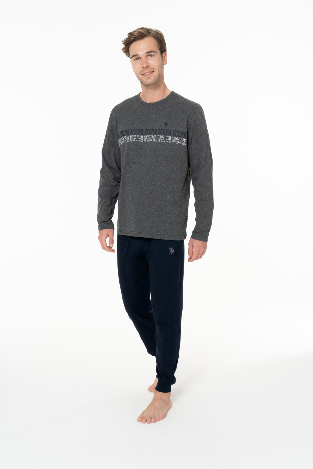 یو اس پولو ست لباس خواب مردانه نخی دارای مجوز 18953-ANTHRACITE MELANGE-S