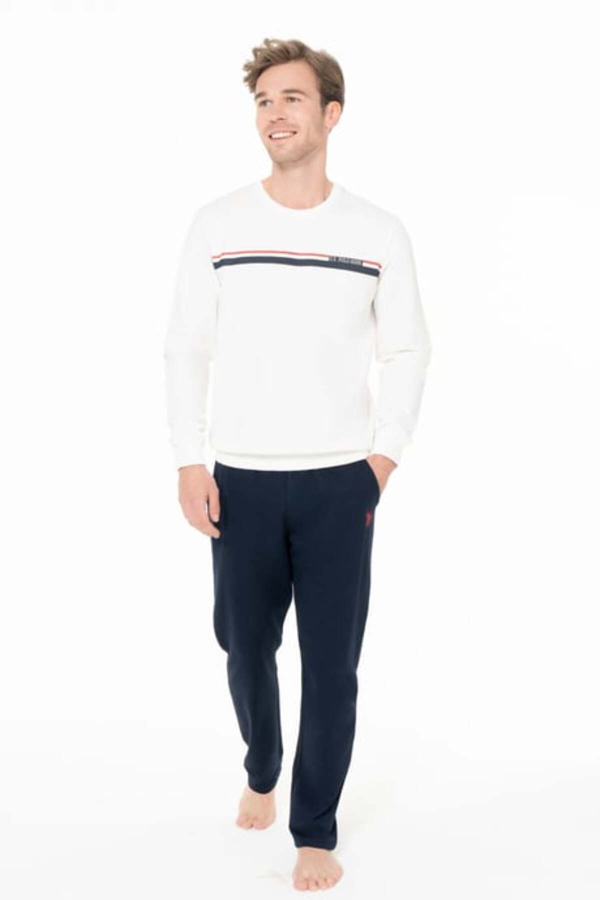 یو اس پولو ست لباس خواب مردانه یقه گرد آستین بلند S26925 پارچه راحت - کتان نرم - سایز XL