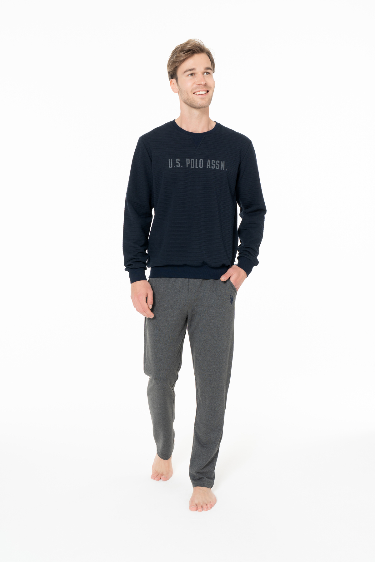 یو اس پولو ست لباس خواب مردانه آستین بلند زمستانی دارای مجوز، کد ۱۸۹۳۴-NAVY-XL