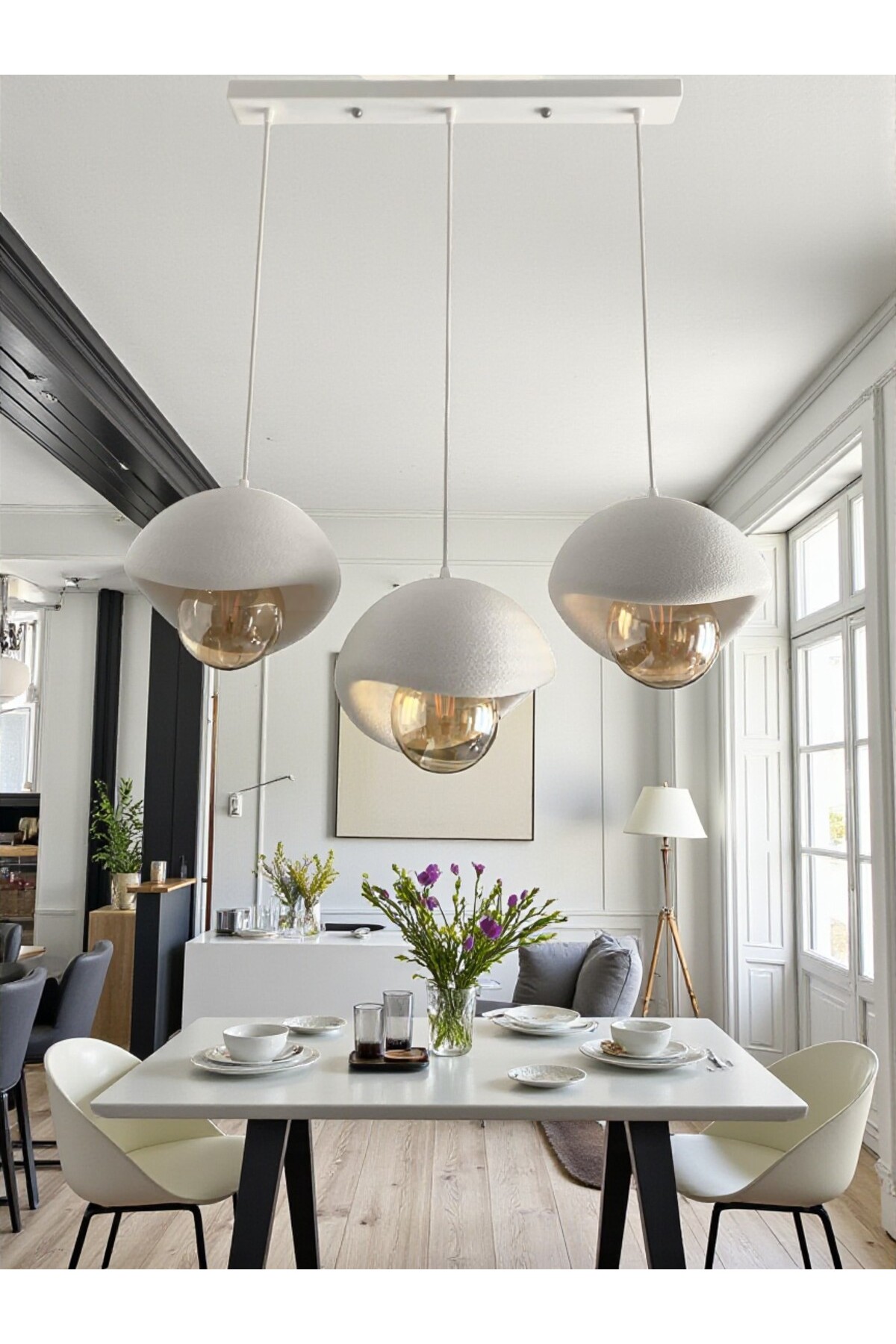 CAKA TEPSİLİ 3 Lü Sarkıt Avize Rustik E27 Modern Avize Beton Görünüm Bohem (AMPUL DAHİL DEĞİLDİR)