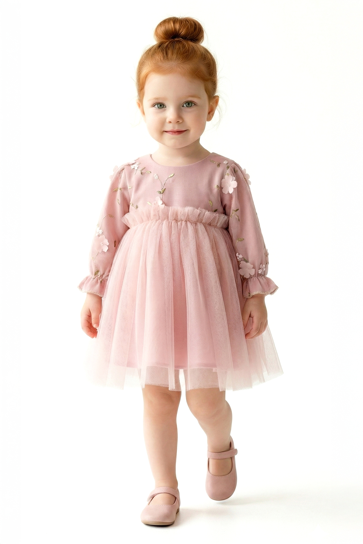 Baby Animals Kız Bebek Elbise Kız Çocuk Elbise Çiçekli Doğum Günü Parti Düğün Özel Gün Uzun Kol Tüllü Tütü Astarl fotoğrafı 4 (önizleme)