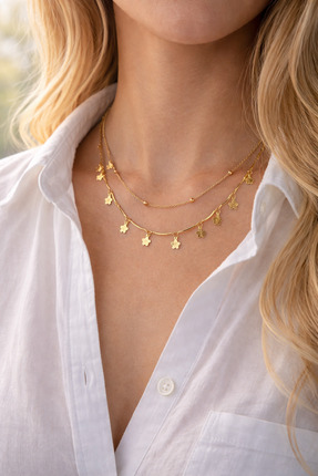 TrendimAksesuar Çiçek Figürlü İkili Paslanmaz Çelik Kolye