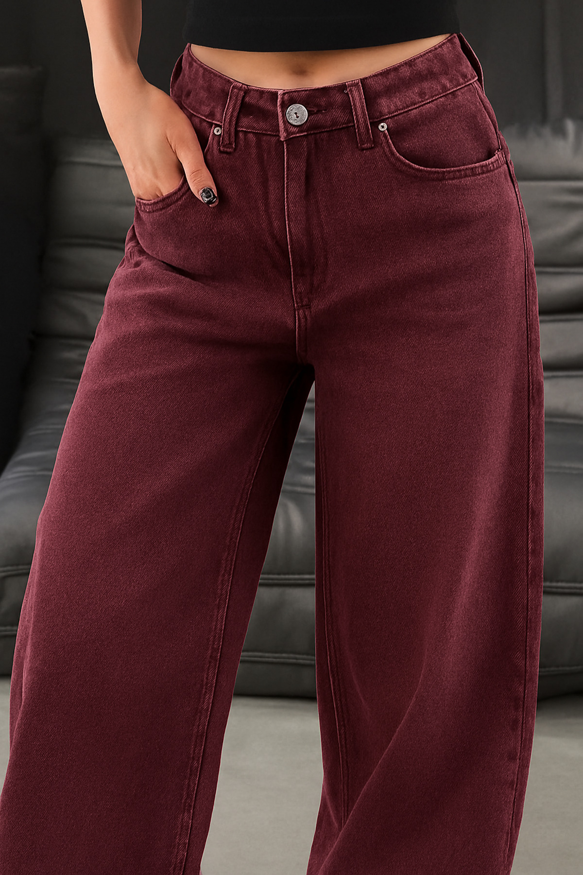 Butik  Wide Leg Bordo Retro Baggy Jeans - Görsel 2