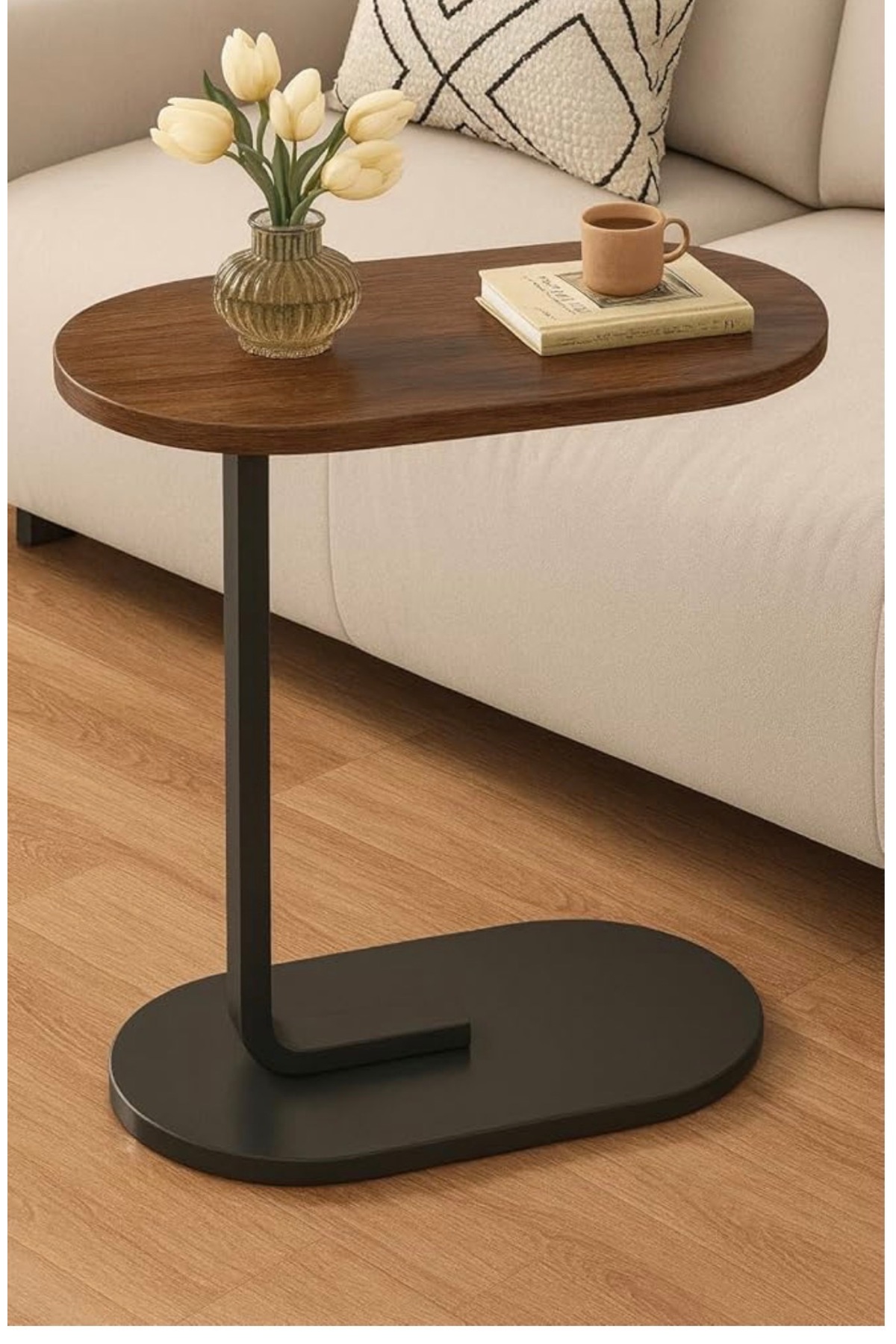 MARIA HOMES طاولة جانبية على شكل حرف C بإطار معدني لسرير القهوة لحامل الكمبيو...