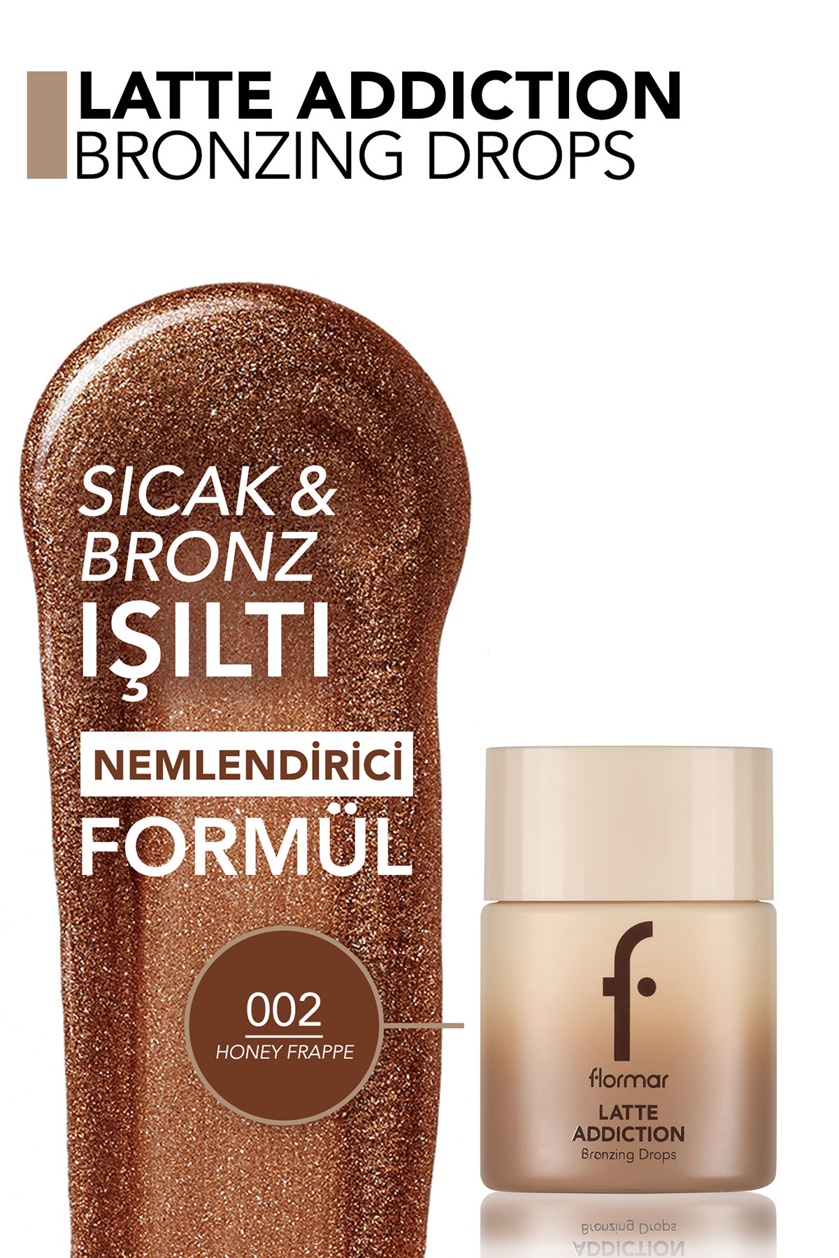 Latte Nemlendirici Etkili Sıcak Bronz Işıltılı Yüz ve Vücut Bronzer'ı - 002 Honey Frappe — بژ 9737 — تصویر 3 از 6
