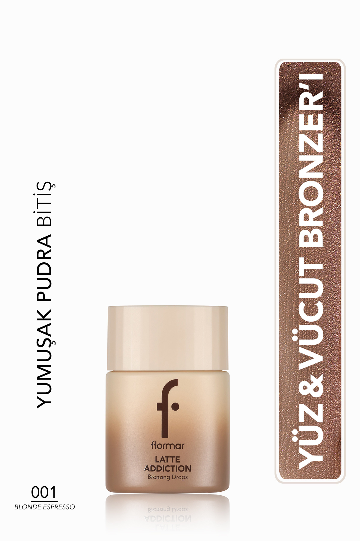 Flormar برنزر صورت و بدن براق و مرطوب کننده لاته با برنز گرم - 001 بلوند اسپرسو — بژ 9737