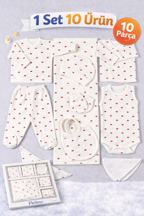Petino Kalp Desenli 10 Parça Kız Bebek Yenidoğan Hastane Çıkışı – %100 Pamuk ...